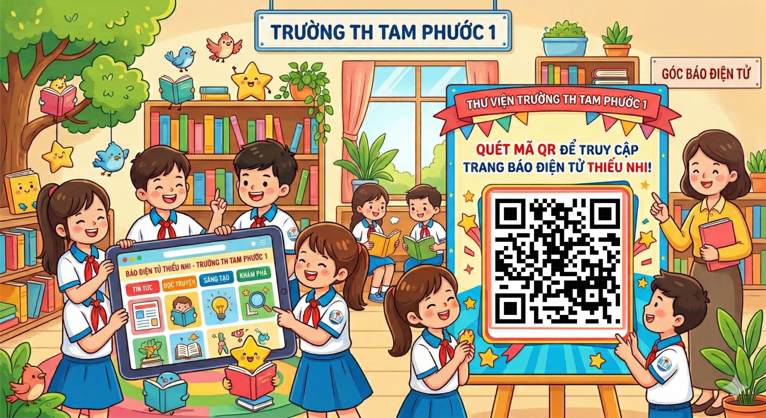 Sáng tạo và Công nghệ Hội tụ: Khám phá "Góc Báo điện tử thiếu nhi" tại Thư viện Trường TH Tam Phước 1